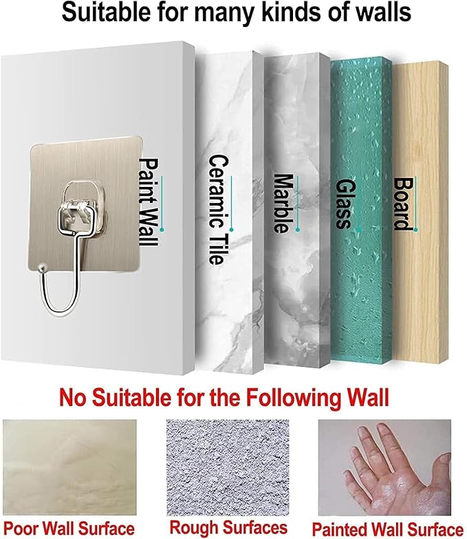 Heavy-Duty Adhesive Wall Hooks – No Drilling, No Damage | Pack of 20