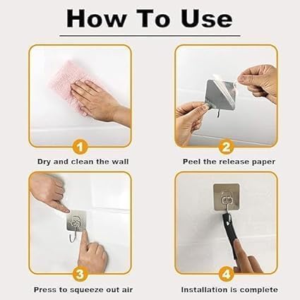 Heavy-Duty Adhesive Wall Hooks – No Drilling, No Damage | Pack of 20